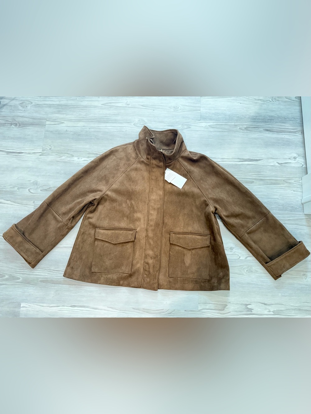 BNWT ZARA FAUX SUEDE JACKET, Gorgeous Brown / gold zip & snap buttons- Medium - Picture 3 of 17
